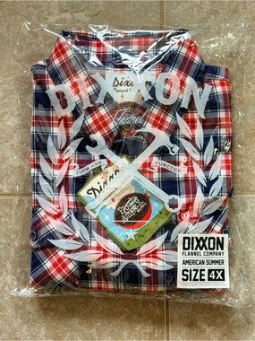Dixxon Men's 4XL Red & Navy Plaid Flannel Shirt. American Summer